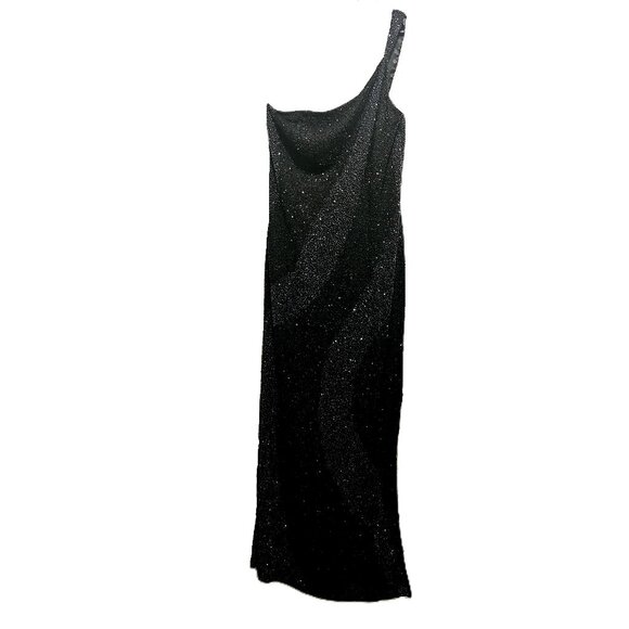 SCALA Long, Black, One Strap, Formal, Silk, Sequin Dress, Side Slit, Size Large - Picture 1 of 8